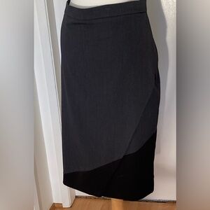 Vancouver-Made Below the Knee Faux Wrap Skirt with Bias Detail